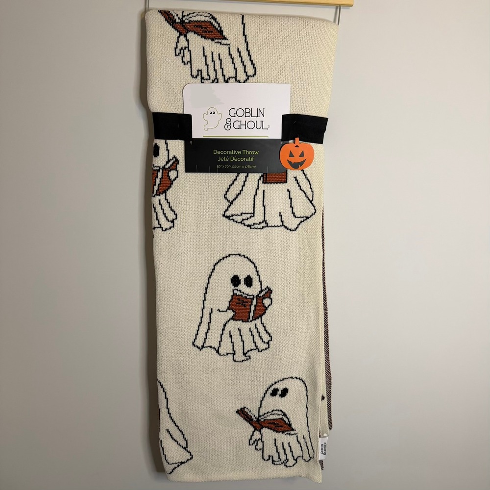 New Goblin & Ghoul Ghost Reading Book Viral 50x70 Throw Blanket Knit Halloween